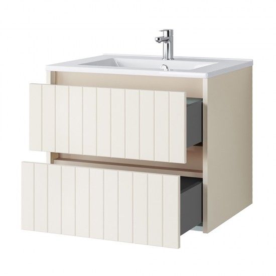 Spintelė voniai Riva SA60G 60 cm Beige matinė, stalčiai,  su praustuvu