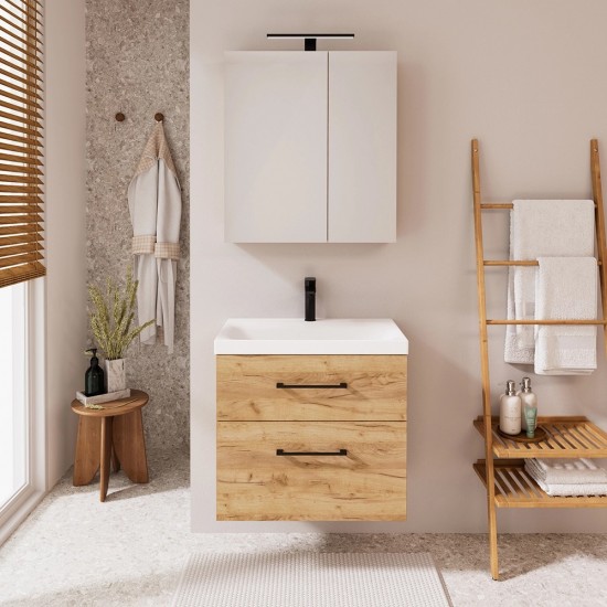 Spintelė voniai Riva SA63-2 65 cm Gold Craft Oak, stalčiai,  su praustuvu