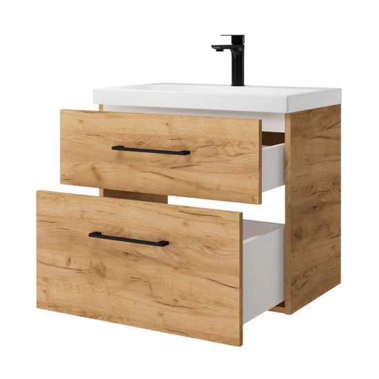 Spintelė voniai Riva SA63-2 65 cm Gold Craft Oak, stalčiai,  su praustuvu
