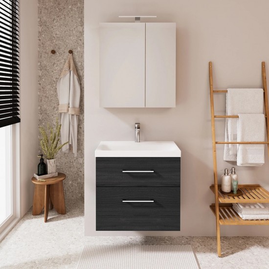 Spintelė voniai Riva SA63-2 65 cm Woodflow Ash, stalčiai,  su praustuvu