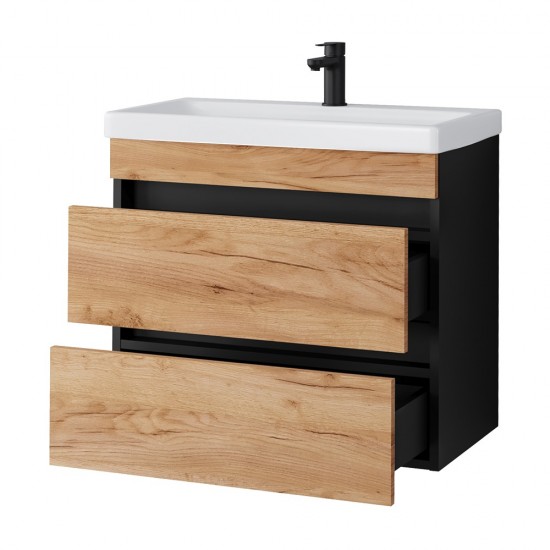 Spintelė voniai Riva SA63-6 65 cm Gold Craft Oak / Black, stalčiai,  su praustuvu