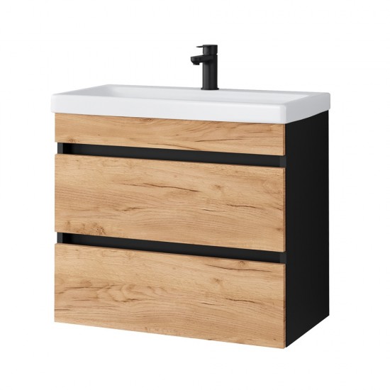 Spintelė voniai Riva SA63-6 65 cm Gold Craft Oak / Black, stalčiai,  su praustuvu