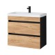 Spintelė voniai Riva SA63-6 65 cm Gold Craft Oak / Black, stalčiai,  su praustuvu