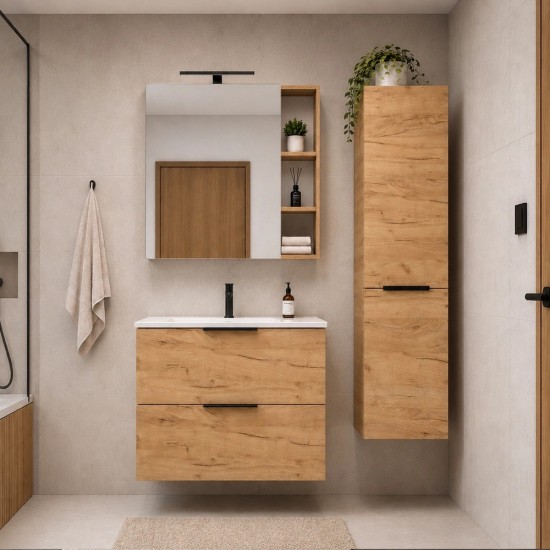 Spintelė voniai Riva SA700-6 70 cm Gold Craft Oak, stalčiai,  su praustuvu