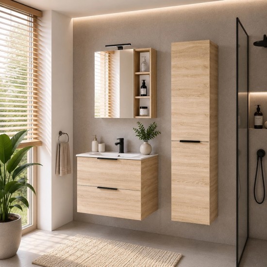 Spintelė voniai Riva SA700-6 70 cm Sonoma Oak, stalčiai,  su praustuvu