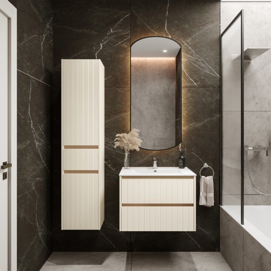 Spintelė voniai Riva SA70G 70 cm Beige matinė, stalčiai,  su praustuvu