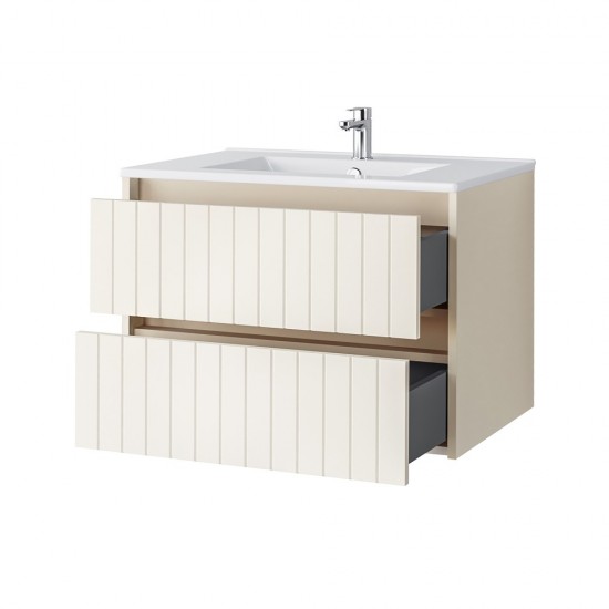 Spintelė voniai Riva SA70G 70 cm Beige matinė, stalčiai,  su praustuvu