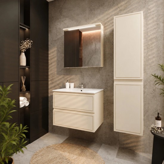 Spintelė voniai Riva SA70RV-2 70 cm Beige matinė, stalčiai,  su praustuvu