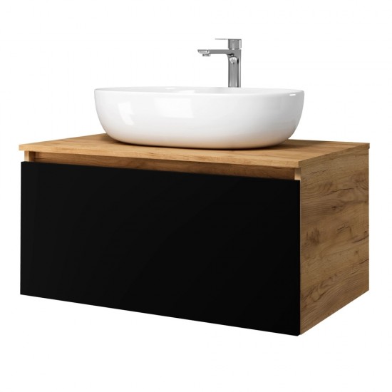 Spintelė voniai Riva SA800-GB 80 cm Gold Craft Oak / juoda, stalčius,  su praustuvu