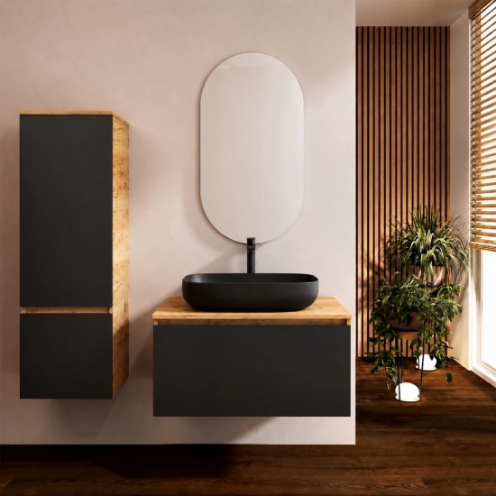 Spintelė voniai Riva SA800-GB 80 cm Gold Craft Oak / juoda, stalčius,  su praustuvu