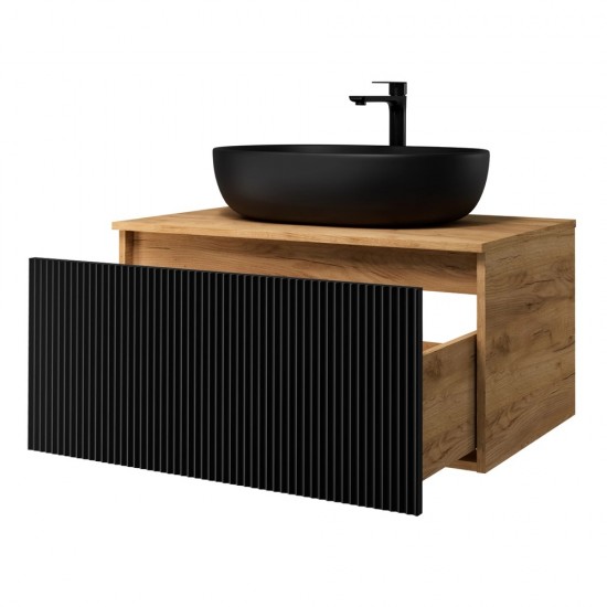Spintelė voniai Riva SA800F-GB 80 cm Gold Craft Oak / juoda, stalčius,  su praustuvu