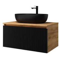 Spintelė voniai Riva SA800F-GB 80 cm Gold Craft Oak / juoda, stalčius,  su praustuvu