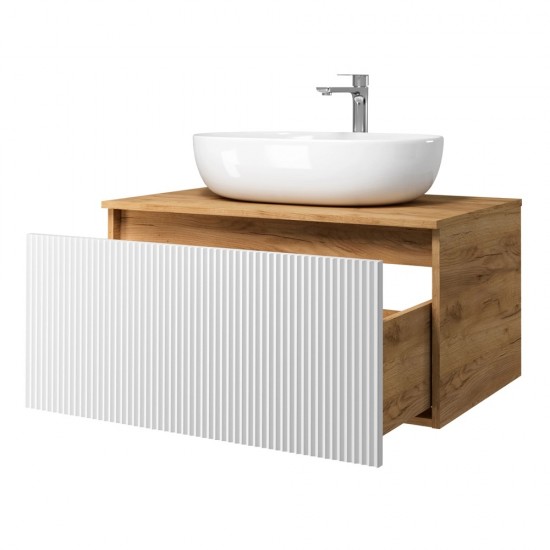 Spintelė voniai Riva SA800F-GW 80 cm Gold Craft Oak / balta, stalčius,  su praustuvu