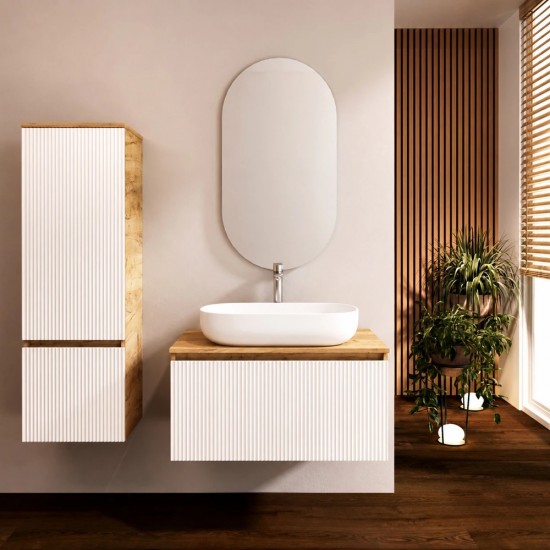 Spintelė voniai Riva SA800F-GW 80 cm Gold Craft Oak / balta, stalčius,  su praustuvu