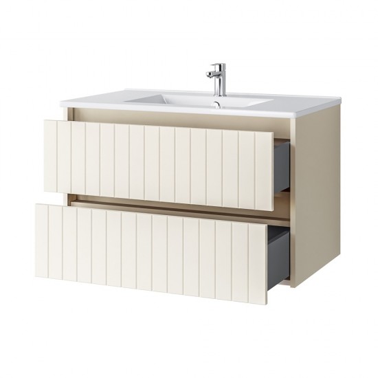 Spintelė voniai Riva SA80G 80 cm Beige matinė, stalčiai,  su praustuvu