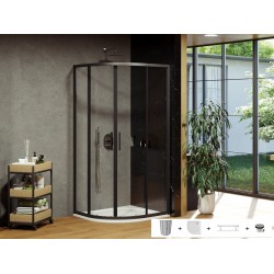 Dušo kabina Ravak Blix Slim BLSCP4 80 x 80 cm juoda matinė + akmens masės dušo padėklas + sifonas
