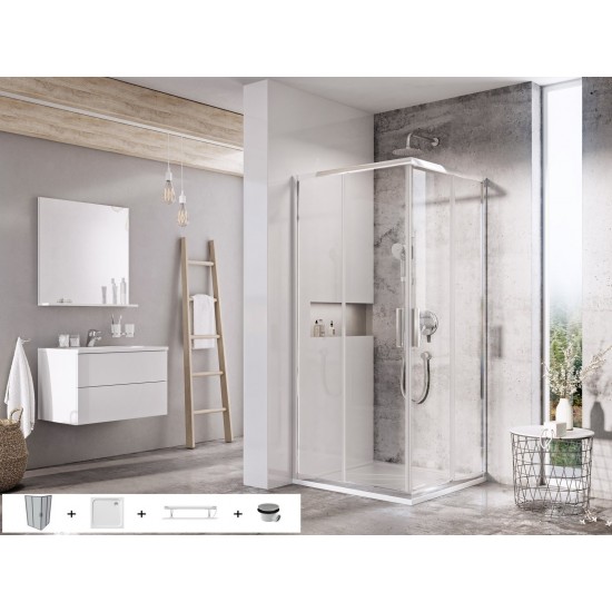 Dušo kabina Ravak Blix Slim BLSRV2 80 x 80 cm blizgus chromas + akmens masės dušo padėklas + sifonas Dušo kabina Ravak Blix Slim BLSRV2 80 x 80 cm blizgus chromas + akmens masės dušo padėklas + sifonas