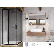 Dušo kabina Ravak Blix Slim BLSRV2 80 x 80 cm juoda matinė + akmens masės dušo padėklas + sifonas