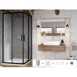 Dušo kabina Ravak Blix Slim BLSRV2 80 x 80 cm juoda matinė + akmens masės dušo padėklas + sifonas