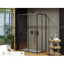 Dušo kabina Ravak Blix Slim BLSRV2K 90 x 100 cm juoda matinė + akmens masės dušo padėklas + sifonas