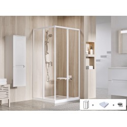 Dušo kabina Ravak Blix Slim BLSCP4 90 x 90 cm blizgus chromas + akmens masės dušo padėklas + sifonas