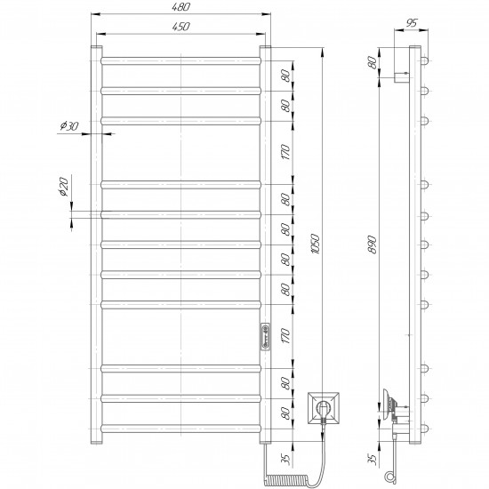 Elektrinis rankšluosčių džiovintuvas Nemo Lux Standard 11 105 x 48 cm juodas