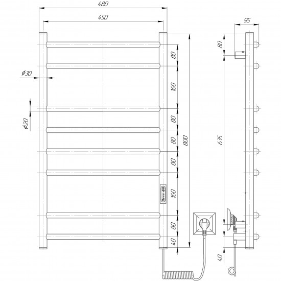 Elektrinis rankšluosčių džiovintuvas Nemo Lux Standard 8 80 x 48 cm juodas