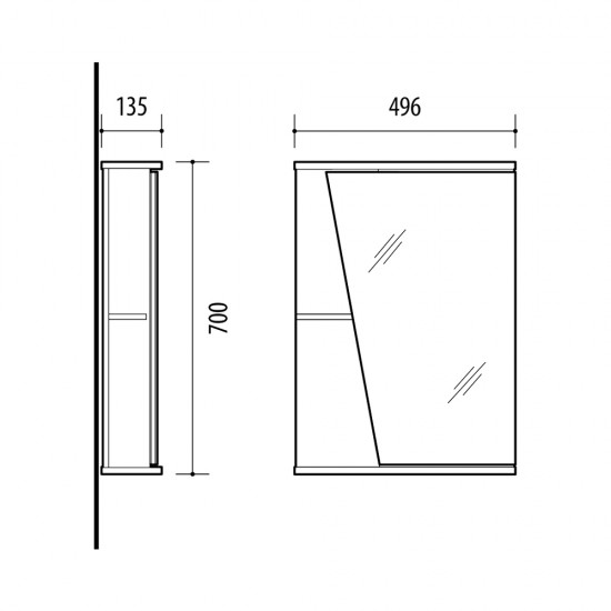 Veidrodinė spintelė Riva SV49D 50 cm dešinės pusės, balta