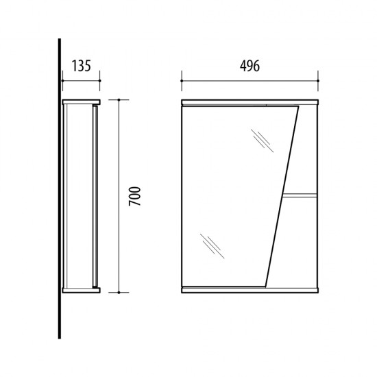 Veidrodinė spintelė Riva SV49K 50 cm kairės pusės, balta