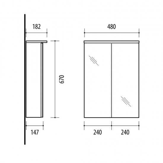 Veidrodinė spintelė Riva SV50-9K 48 cm Woodflow Ash, su apšvietimu