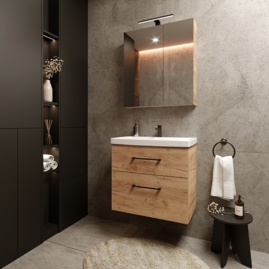Veidrodinė spintelė Riva SV60C-2 60 cm Gold Graft Oak, su apšvietimu