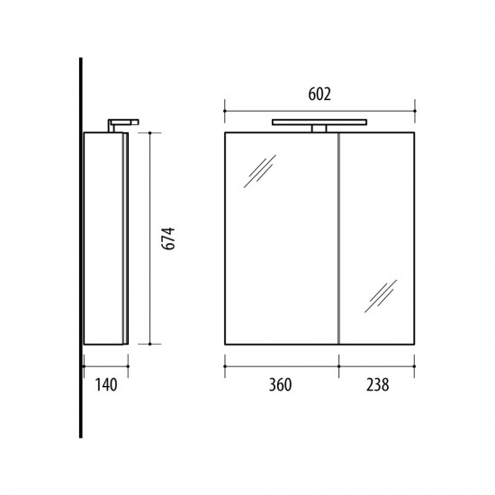 Veidrodinė spintelė Riva SV60C-2 60 cm Woodflow Ash, su apšvietimu