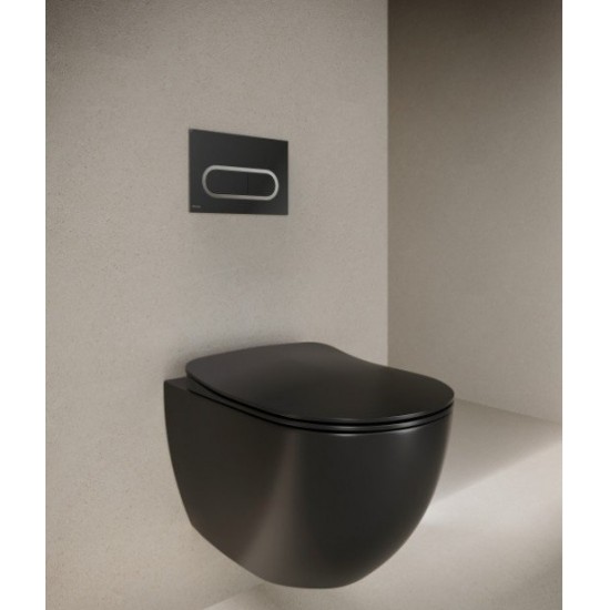 WC Uni Chrome RimOFF RAVAK pakabinamas unitazas +  lėto užsidarymo dangtis juodas matinis