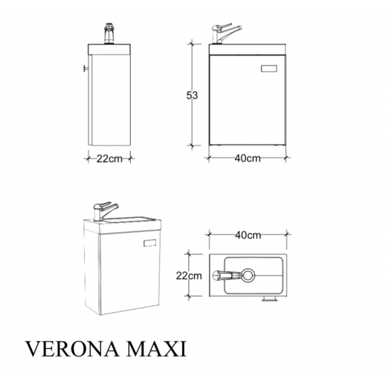 Spintelė voniai Blu Verona Maxi 40 cm su praustuvu